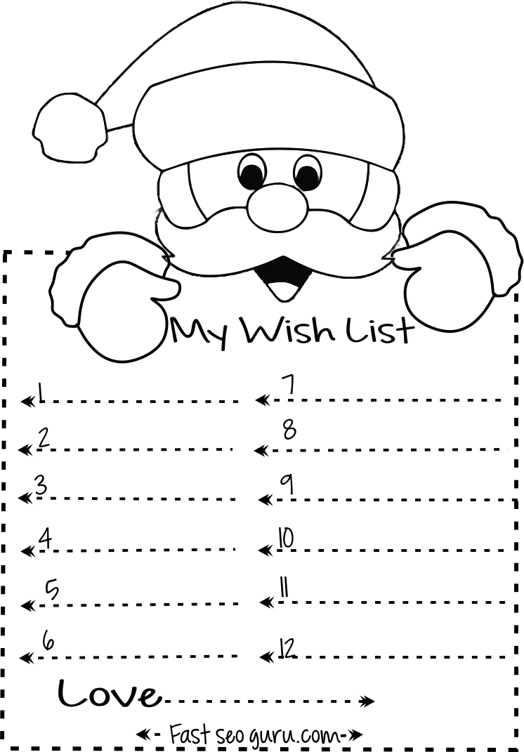 Print out christmas wish list to santa write template